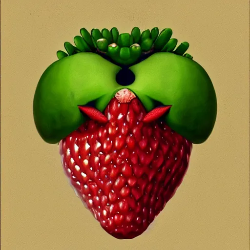 Image similar to fruit with eyes and mouth, artstation