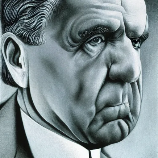 Prompt: Zdzisław Beksiński painting of Richard Nixon