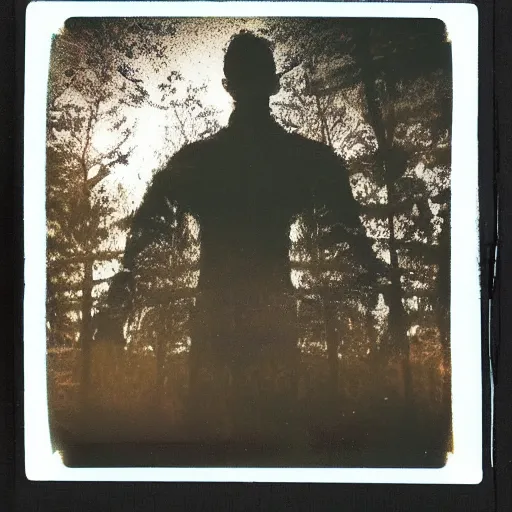 Image similar to polaroid of a surreal art scene, double exposure