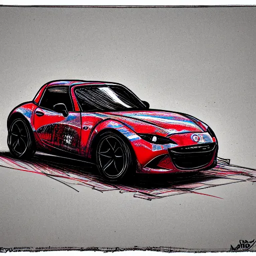 Prompt: mazda miata cyberpunk style drawing