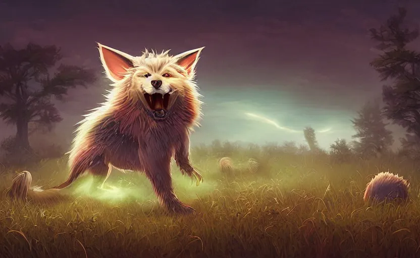 Prompt: A kamaitachi magical creature in a field, beautiful, cool dynamic lighting, atmospheric, cinematic, highly detailed digital art, painted by Scott Musgrove