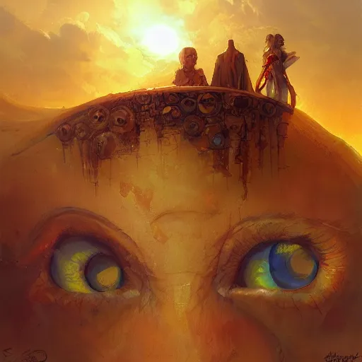 Prompt: a painting of the eyes of the sun by marc simonetti, dark fantasy art, high detail, trending on artstation