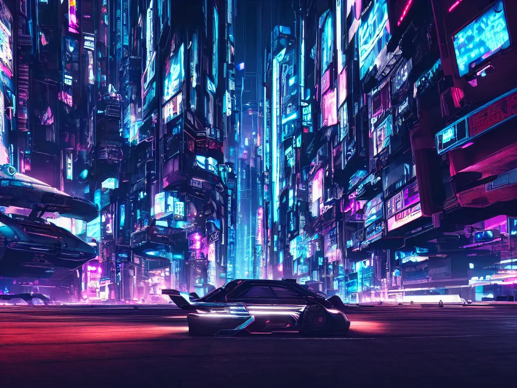 Prompt: vehicle flying through a cyberpunk city 4 k, hyper detailed photograph