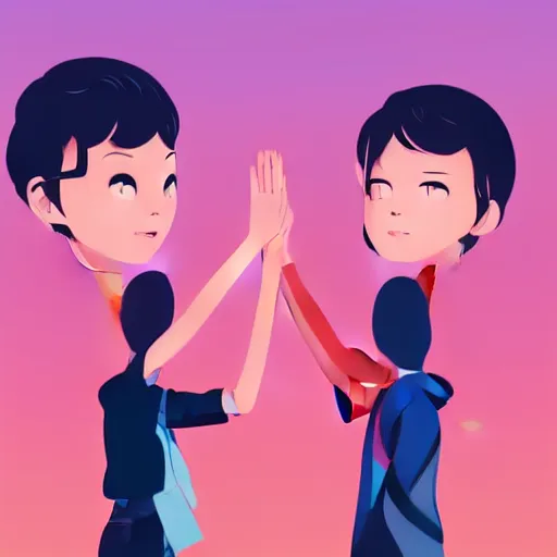 Image similar to two people high fiving, clean cel shaded vector art. shutterstock. behance hd by lois van baarle, artgerm, helen huang, by makoto shinkai and ilya kuvshinov, rossdraws, illustration