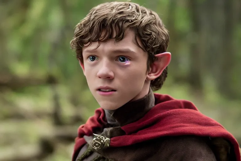 Prompt: young tom holland plays an elf in the lord of the rings return of the king, highly detailed, cinematic lighting, 4 k, arricam studio 3 5 mm film camera, kodak 5 2 7 9 ( tungsten - balanced ) film stock