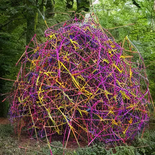 Image similar to A beautiful photograph of a space battle with wild, bright colors. by Patrick Dougherty tired