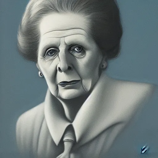 Prompt: illustration of Margaret Thatcher by Zdzizław Beksiński, 8k high definition high quality