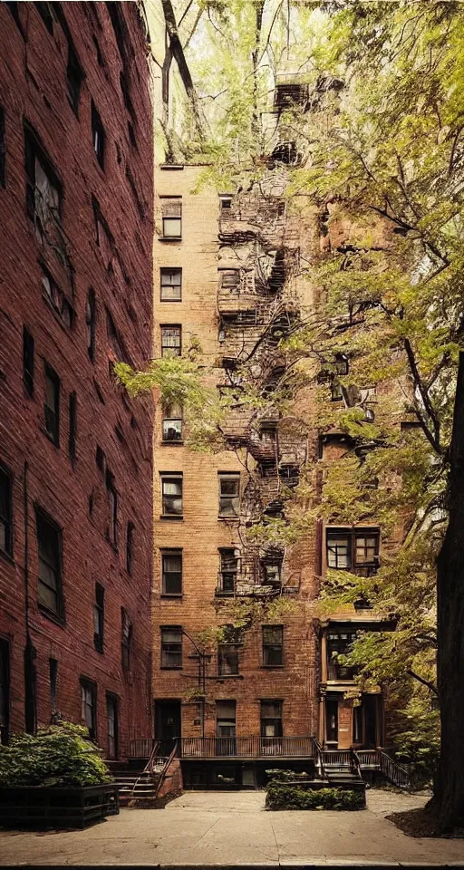 Image similar to (((((a manhattan brick brownstone deep in the forest))))) by Max Maximov!!!!!!!!!!!!!!!!!!!!!!!!!!!