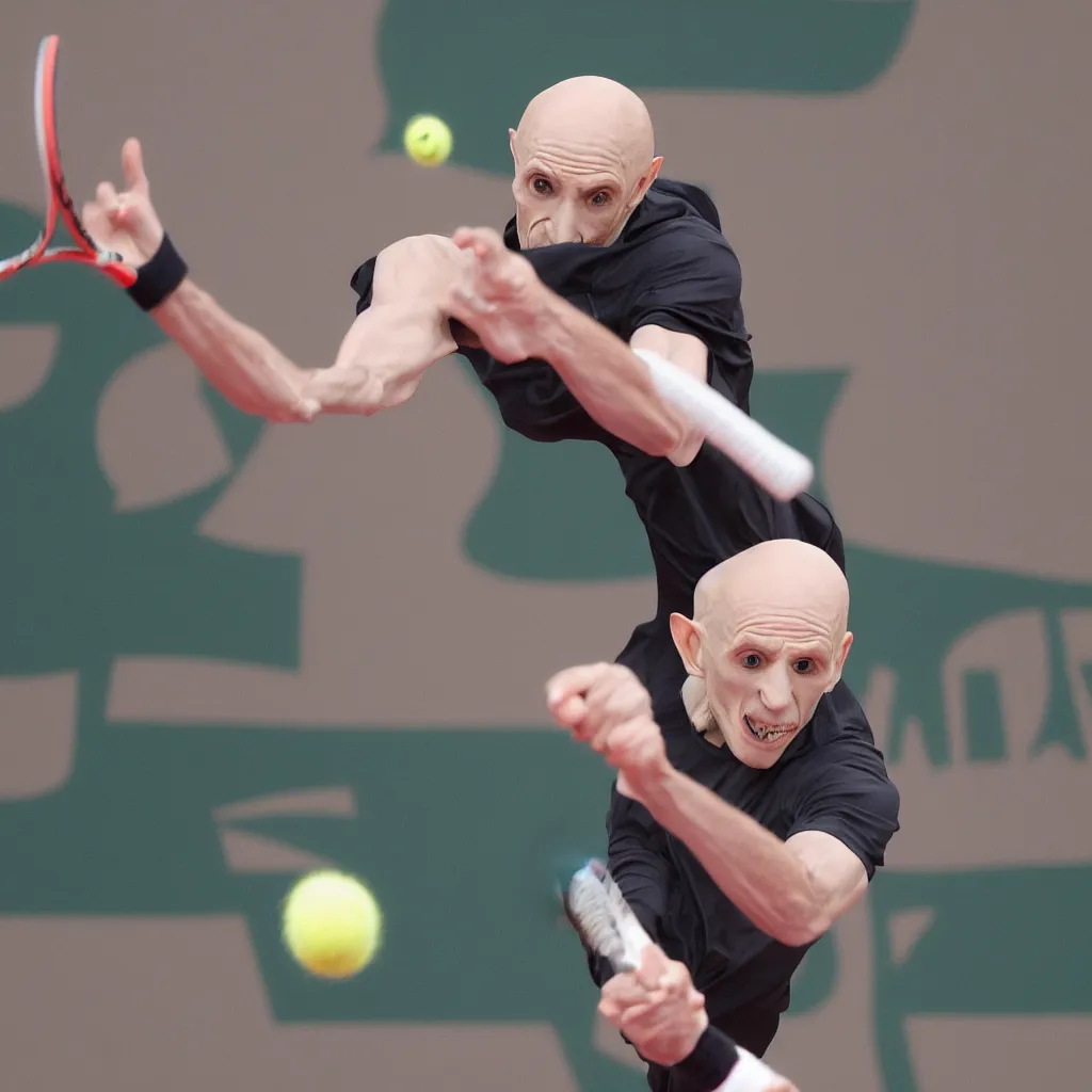 Image similar to nosferatu is playing tennis in roland garros