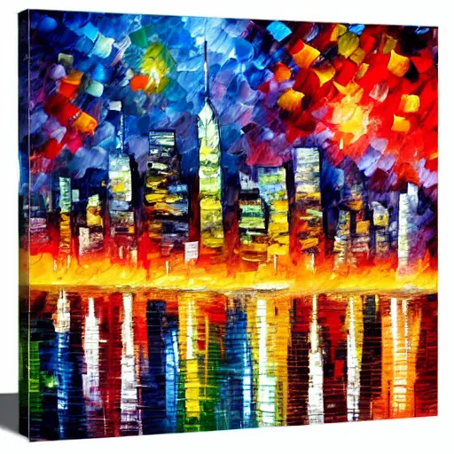 Prompt: cityscape of manhattan in the style of leonid afremov