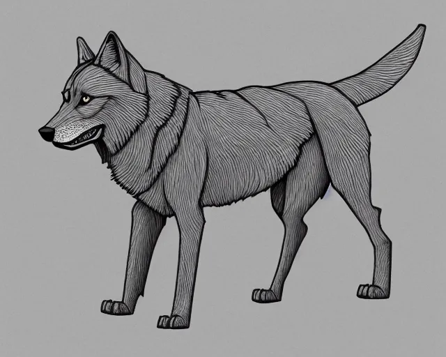 Image similar to professional digital art of a full-body outline of a wolf, very simple, no color, high quality, HD, 8K,