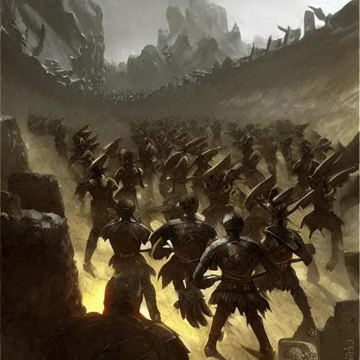 Image similar to Ralof from Skyrim fighting imperial soldiers, by Marc Simonetti