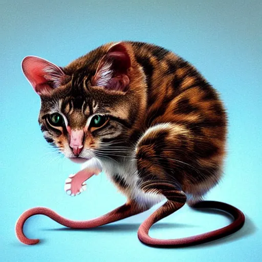 Prompt: hybrid of mouse and cat, half cat - half mouse, digital art, photo realistic, highly detailed, art by george stubbs, anton fadeev, james gurney