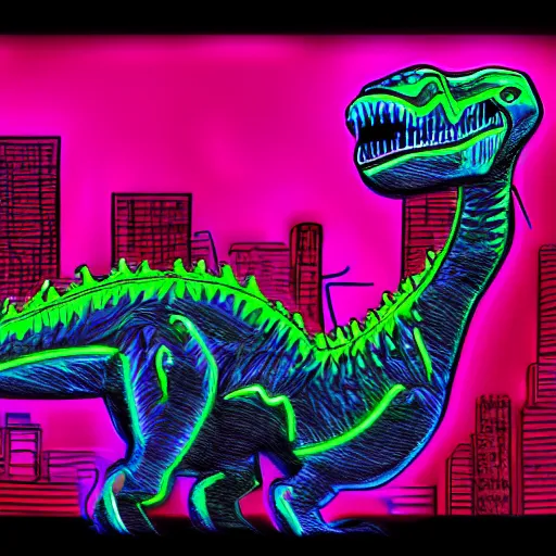 Prompt: a t - rex in a suite, neon, highly detailed, digital art