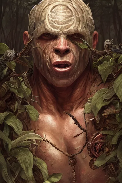 Image similar to portrait of dwight from dead by daylight as a herculian man, forest, full body, muscular, fantasy, intricate, elegant, highly detailed, digital painting, artstation, concept art, sharp focus, illustration, art by artgerm and greg rutkowski and alphonse mucha