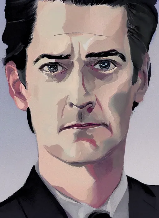 Prompt: portrait of kyle maclachlan as dale cooper by gary kelley