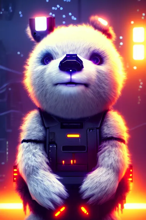 Image similar to high quality 3 d render very cute fluffy cyborg!! bear! plays electric viola, cyberpunk highly detailed, unreal engine cinematic smooth, in the style of blade runner & detective pikachu, hannah yata charlie immer, moody light, low angle, uhd 8 k, sharp focus