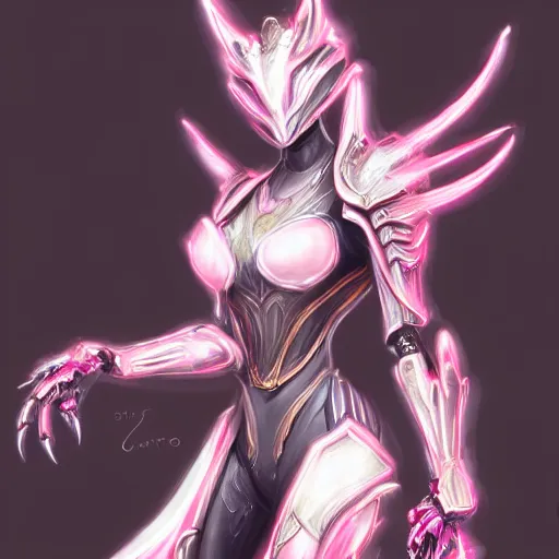 Prompt: highly detailed exquisite fanart, of a beautiful female warframe, but as a stunning anthropomorphic robot female dragon, standing elegantly, shining reflective off-white plated armor, bright Fuchsia skin, sharp claws, full body shot, epic cinematic shot, realistic, professional digital art, high end digital art, DeviantArt, artstation, Furaffinity, 8k HD render, epic lighting, depth of field