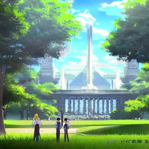 Image similar to luneta park 1 0 0 0 years in the future, painting by makoto shinkai, featured on pixiv, deviantart hd