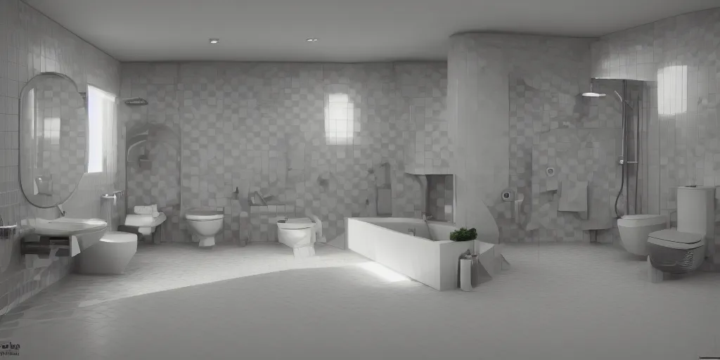 Image similar to 3 d octane render ultra photorealistic hyper detailed isometric diorama of a bathroom