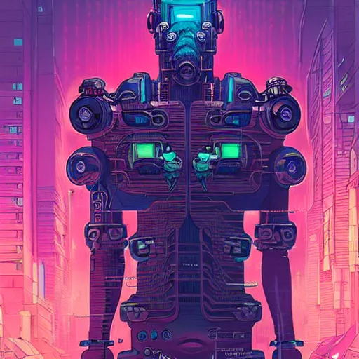 Image similar to A cyberpunk chthonic techno monster cyborg on the street of a cyberpunk city art by Josan Gonzalez, sci-fi, highly detailed, digital painting, artstation, smooth, sharp focus, illustration, concept art by Josan Gonzalez and James Gurney and Mœbius