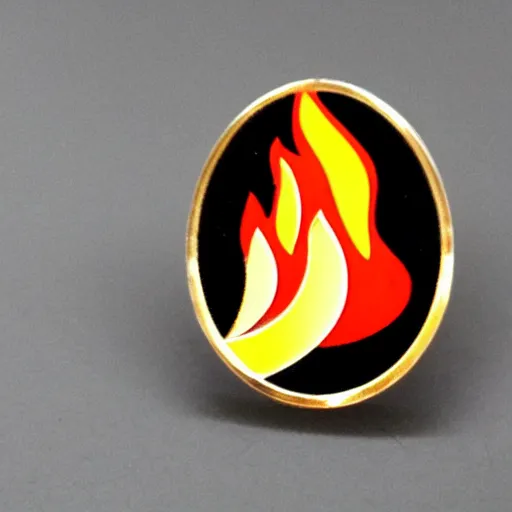 Prompt: a diamond enamel pin depicting a minimalistic clean fire flames warning label, smooth curves