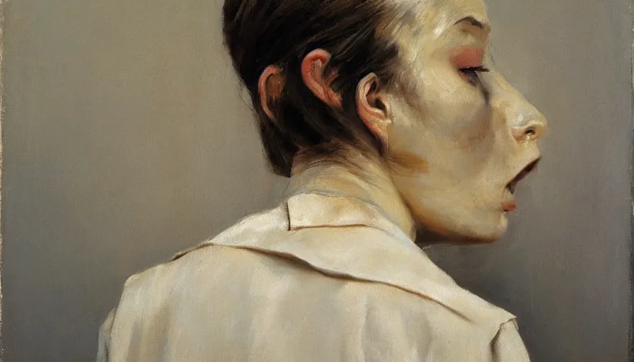 Prompt: painting by borremans, drama queen, detailed, stunning