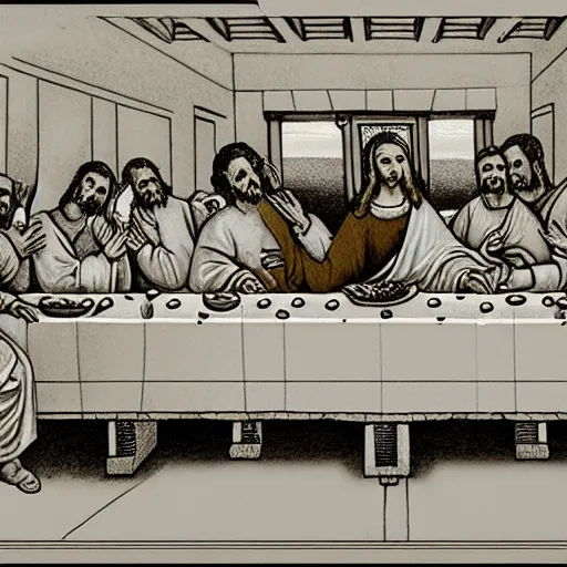 Image similar to one line art of the last supper