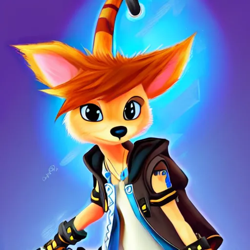 Image similar to sora, from kingdom hearts, holding the artemis keyblade, in the art style of zootopia