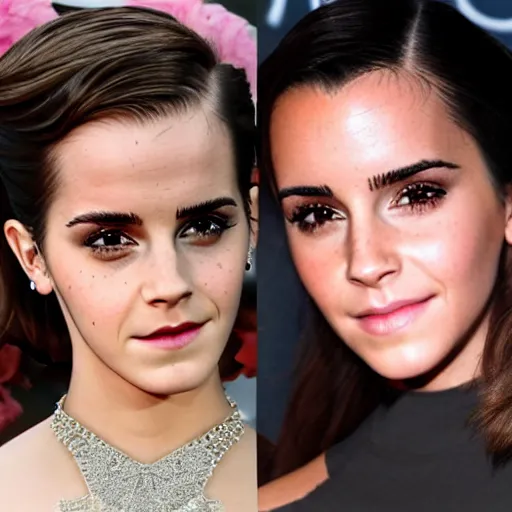 Image similar to emma watson mixed with kim kardashian, 5 0 - 5 0 mixture