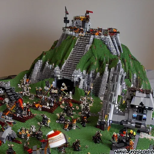 Image similar to lego diorama of the battle of Pelennor Fields in front of Minas Tirith