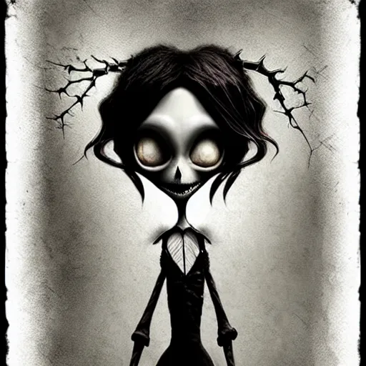 Image similar to grunge cartoon drawing of a plushie by - michael karcz , in the style of corpse bride, loony toons style, horror themed, detailed, elegant, intricate