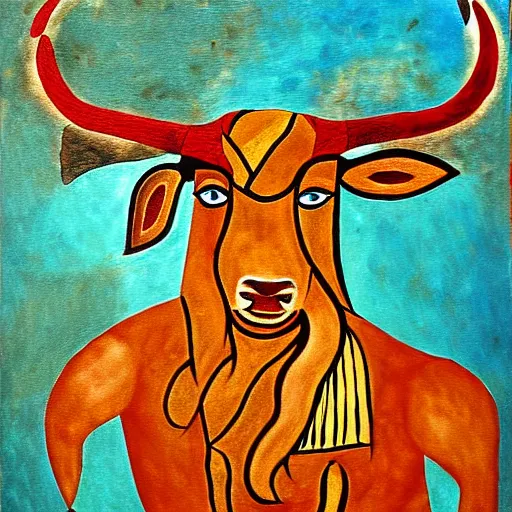 Image similar to minotaur, minoan painting