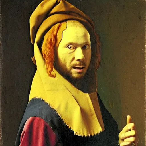 Prompt: Masterpiece Portrait of carrot top, dressed thobe, Ghutra and Egal, style of Johannes Vermeer