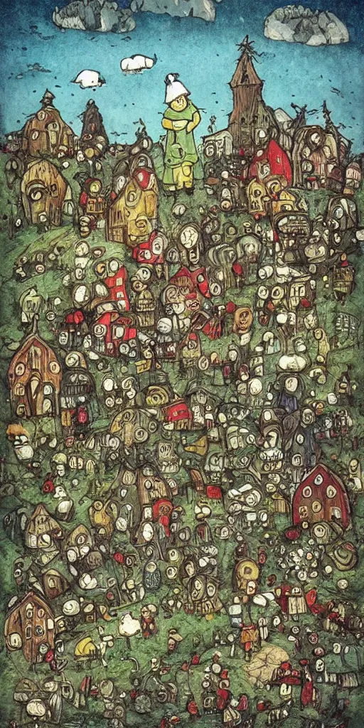 Image similar to a pilgrim scene by alexander jansson and where's waldo