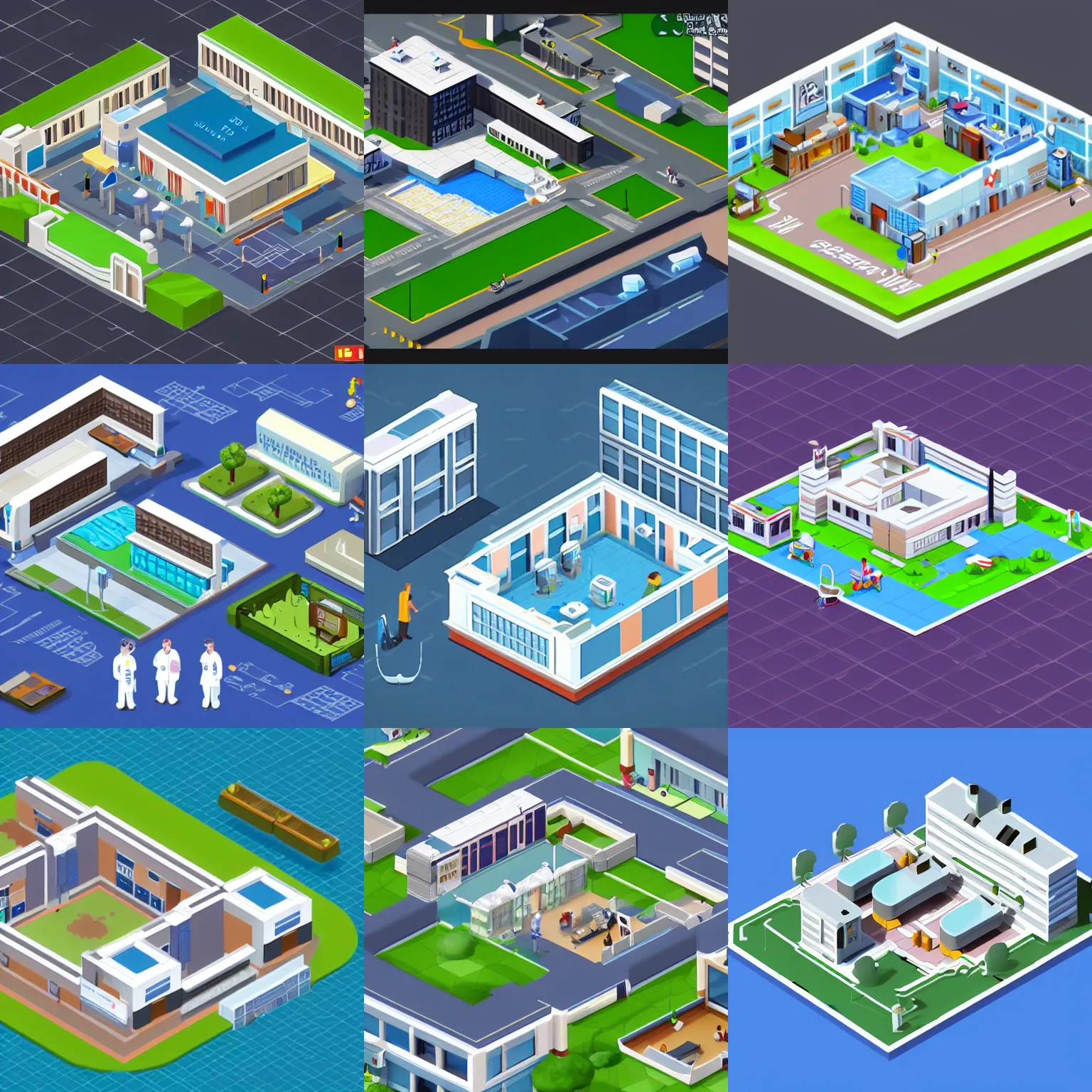 Prompt: a hospital in an isometric video game