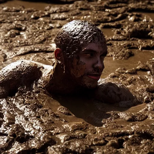 Prompt: a person swimming in a pool of mud, 4K, high detail, artstation