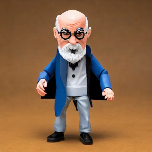 Prompt: sigmund freud cosplay carl jung, stop motion vinyl action figure, plastic, toy, butcher billy style