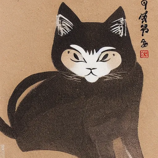 Prompt: cat made of coffee in lithography style of ogata korin