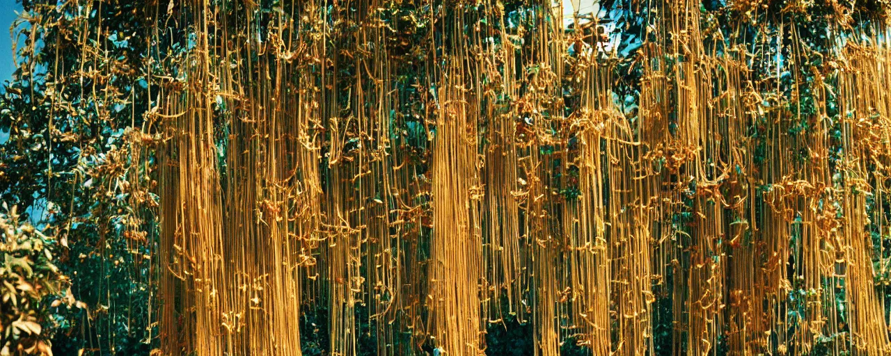 Image similar to a spaghetti tree, canon 5 0 mm, in the style wes anderson, kodachrome