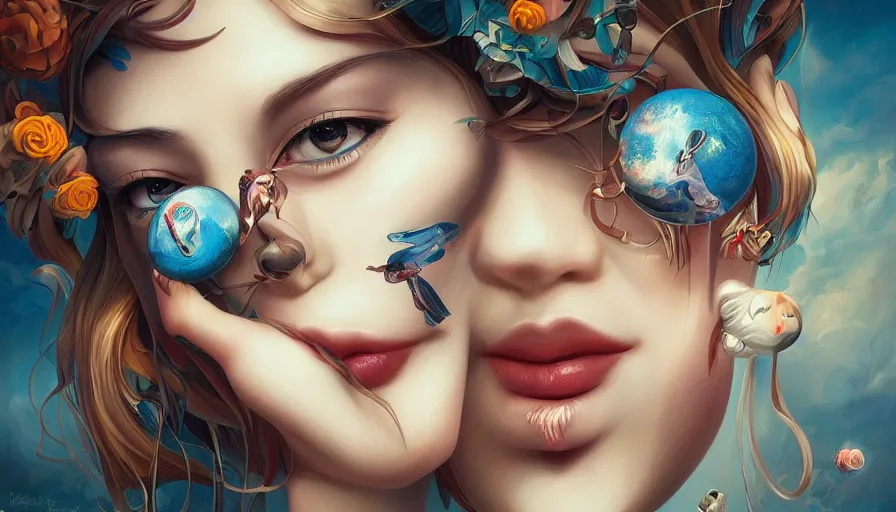 Image similar to secret imagination by ross tran, detailed painting, pop surrealism, a vivid landscape, a simple vector based illustration, minimalist, an ultrafine detailed painting by rafal olbinski, airbrush art, artgerm, very detailed, skeuomorphic, behance contest winner