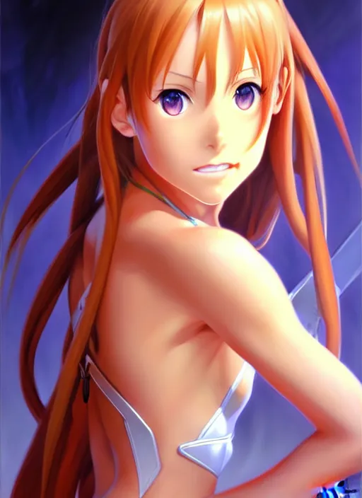 Image similar to portrait of cute young asuna from sao, painted by stanley artgerm, boris vallejo, fantasy art, sleek curves, sharp focus, trending on artstation hq, deviantart