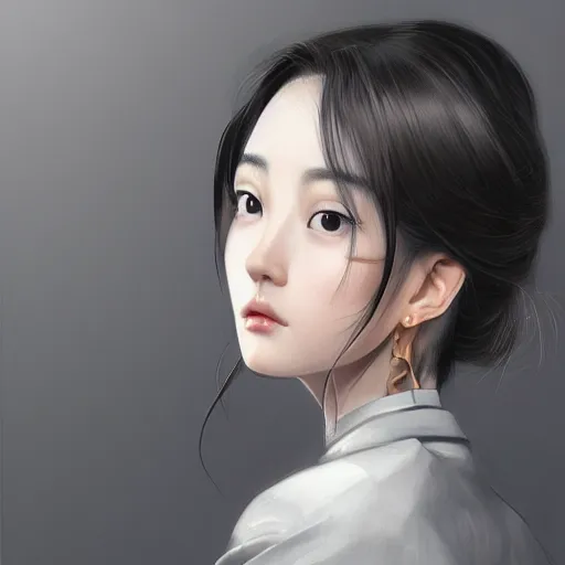 Image similar to dynamic composition, motion, ultra-detailed, incredibly detailed, a lot of details, amazing fine details and brush strokes, colorful and grayish palette, smooth, HD semirealistic anime CG concept art digital painting, watercolor oil painting of a young office lady, by a Chinese artist at ArtStation, by Huang Guangjian, Fenghua Zhong, Ruan Jia, Xin Jin and Wei Chang. Realistic artwork of a Chinese videogame, gradients, gentle an harmonic grayish colors.