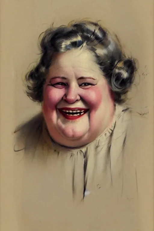 Prompt: ( ( ( ( ( 1 9 5 0 s retro happy smiling fat middle aged woman face portrait. muted colors. ) ) ) ) ) by jean - baptiste monge!!!!!!!!!!!!!!!!!!!!!!!!!!!!!!