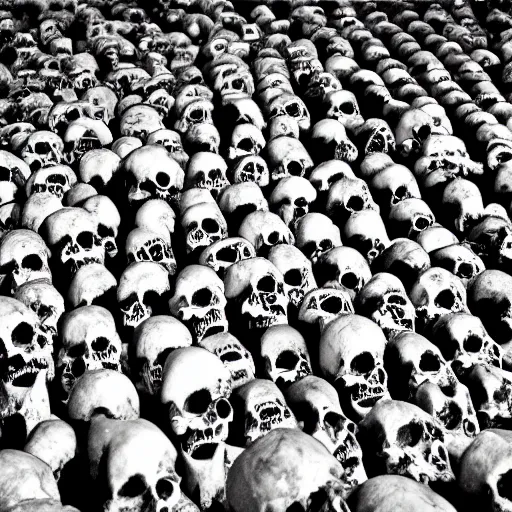 Image similar to a maze lined with skulls underground, photgraphy