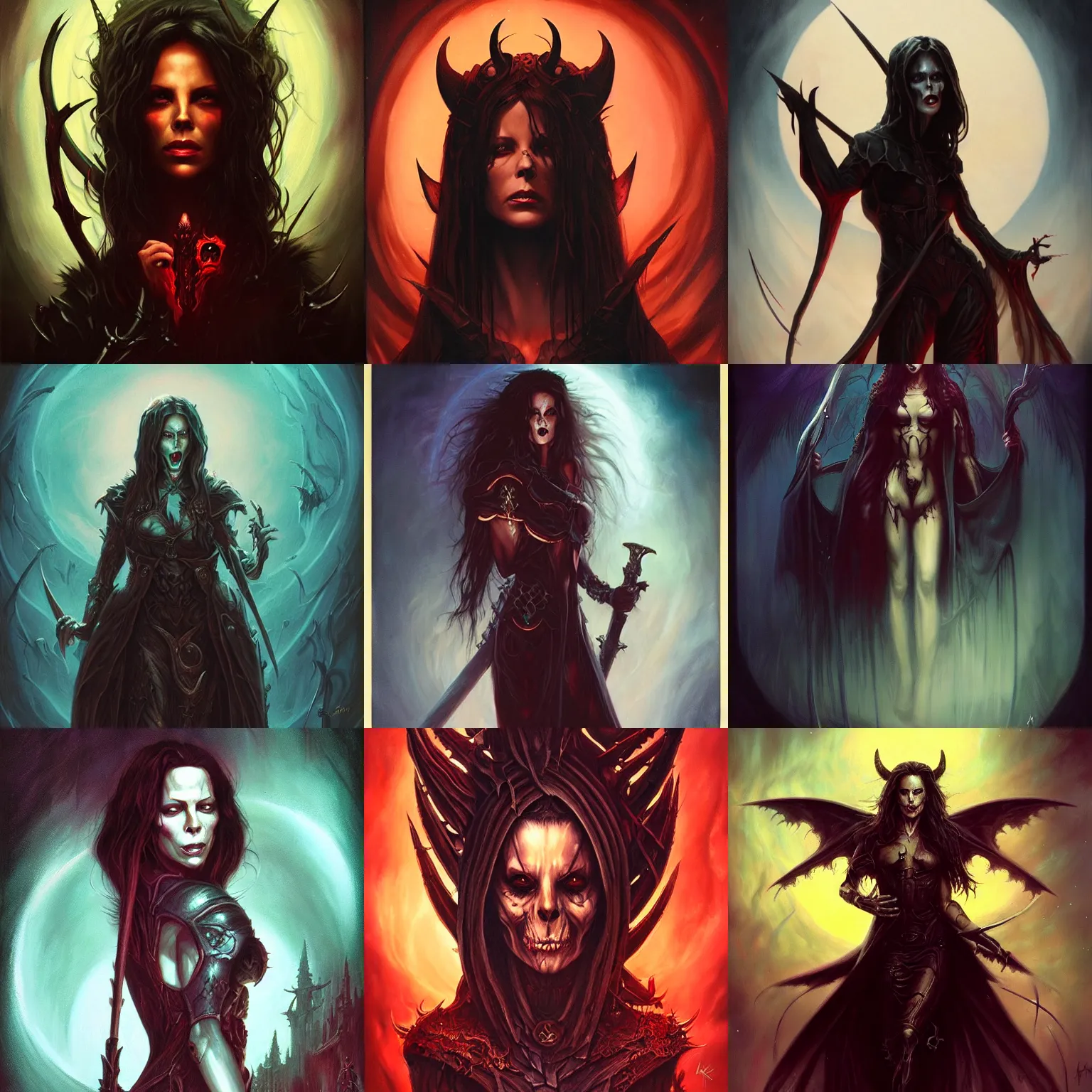 Prompt: Demon Knight of Death played by Kate Beckinsale, by Anato Finnstark, Tom Bagshaw, Brom