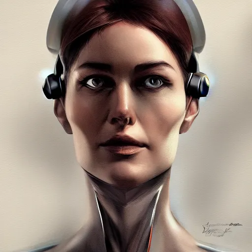 Prompt: portrait, concept art of a cyborg scientist by jama jurabaev, extremely detailed, trending on artstation, high quality, brush stroke