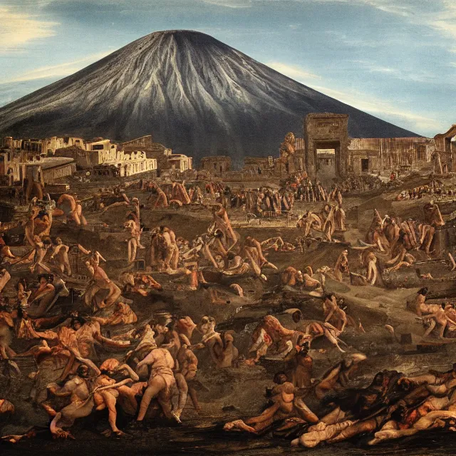 Prompt: pompeii, during eruption of mount vesuvius, detailed, 4 k