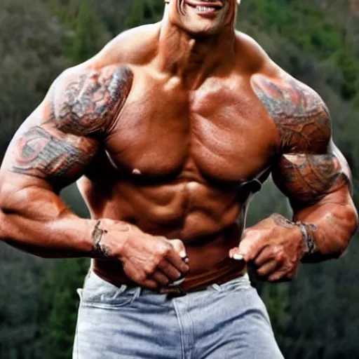 Prompt: Dwayne Johnson with a thin body, skinny body, no muscular body