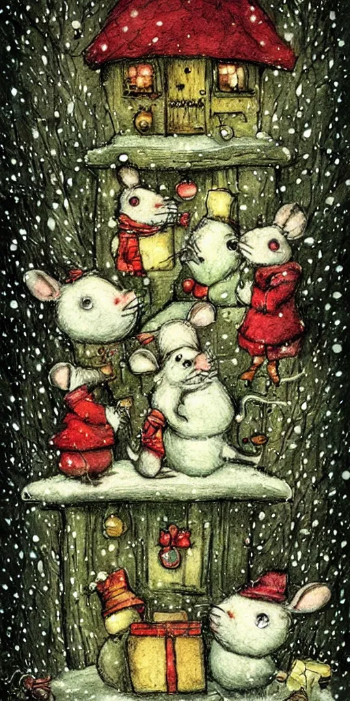 Image similar to a christmas mice scene by alexander jansson